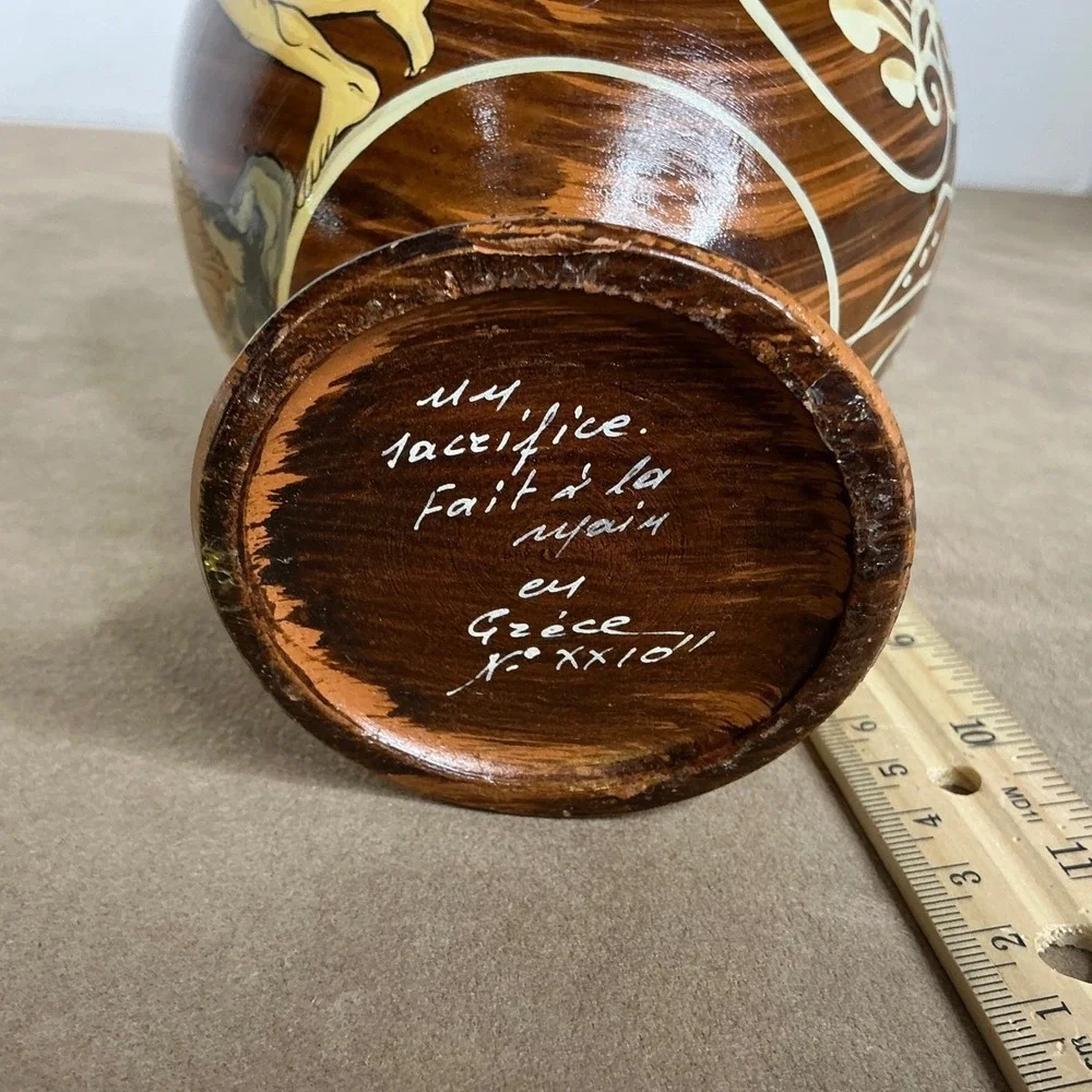 Vintage Greek Hand Painted Pottery Ewer‎ Jug Signed Mid Century MCM Decor